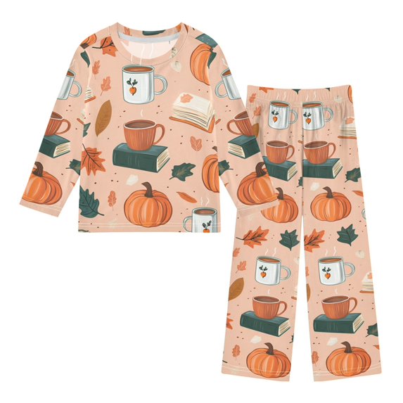 FORMRS Kids Pajama Set Fleece Long Sleeve Top Relaxed-Fit Pants Lounge Sleepwear, Sizes 3T-11Y, Pink Fall Coffee