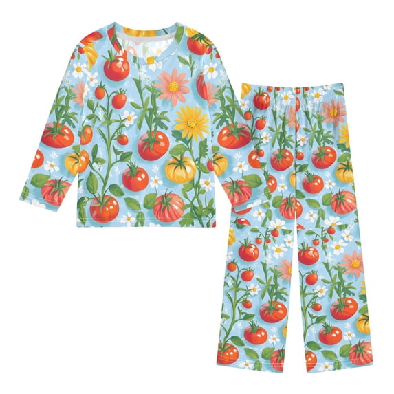 FORMRS Kids Pajama Set Fleece Long Sleeve Top Relaxed-Fit Pants Lounge Sleepwear, Sizes 3T-11Y, Various Tomatoes