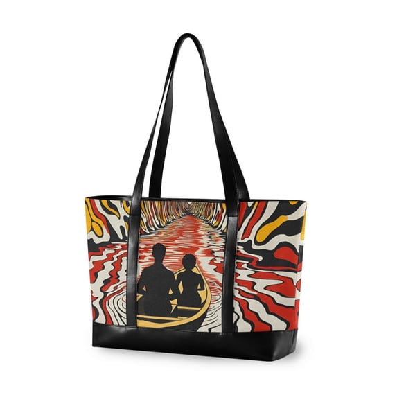 FORMRS Canvas Laptop Tote Bag for Women with 15.6" Computer Compartments Shoulder Handbag, Abstract Boat Ride