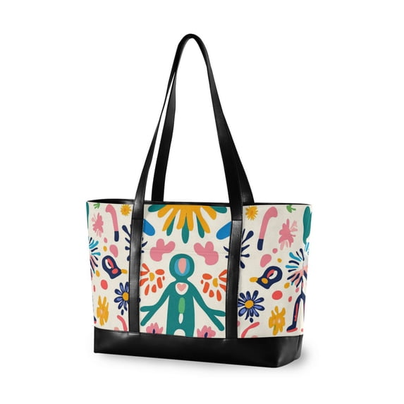 FORMRS Canvas Laptop Tote Bag for Women with 15.6" Computer Compartments Shoulder Handbag, Abstract Floral