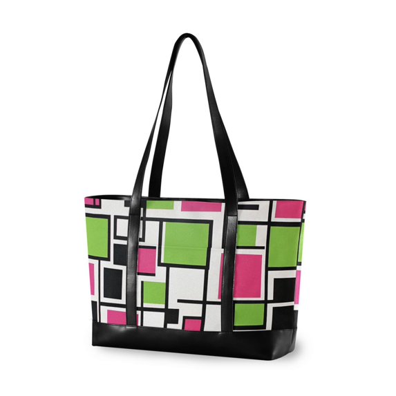 FORMRS Canvas Laptop Tote Bag for Women with 15.6" Computer Compartments Shoulder Handbag, Abstract Geometric