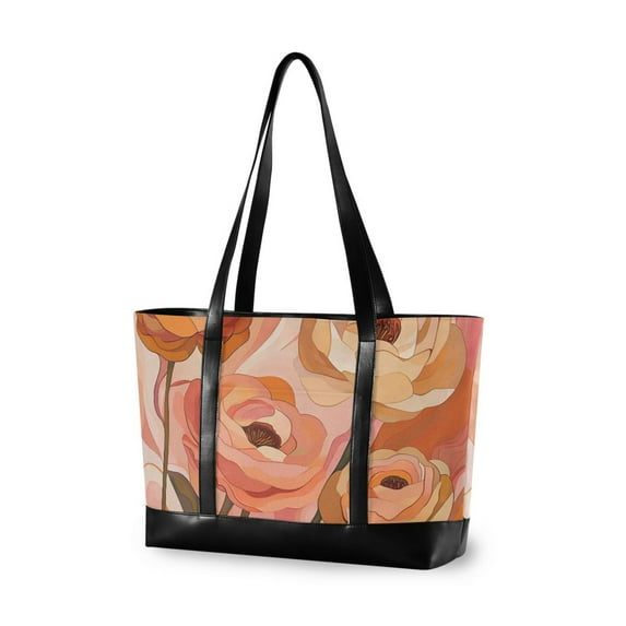 FORMRS Laptop Tote Bag for Women with 15.6" Computer Compartments Handbag, Abstract Orange Flowers