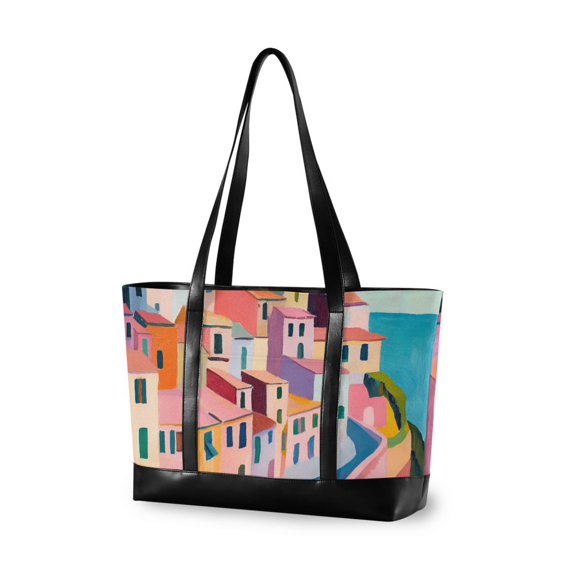FORMRS Canvas Laptop Tote Bag for Women with 15.6" Computer Compartments Shoulder Handbag, Abstract Painting
