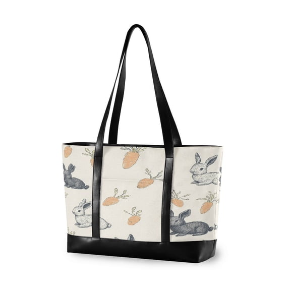 FORMRS Canvas Laptop Tote Bag for Women with 15.6" Computer Compartments Shoulder Handbag, Adorable Bunnies