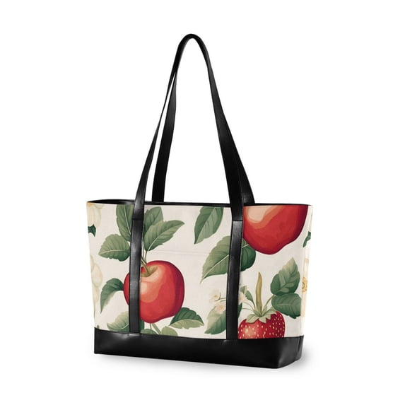 FORMRS Canvas Laptop Tote Bag for Women with 15.6" Computer Compartments Shoulder Handbag, Apples Flower Pattern