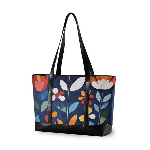 FORMRS Canvas Laptop Tote Bag for Women with 15.6" Computer Compartments Shoulder Handbag, Art Flowers