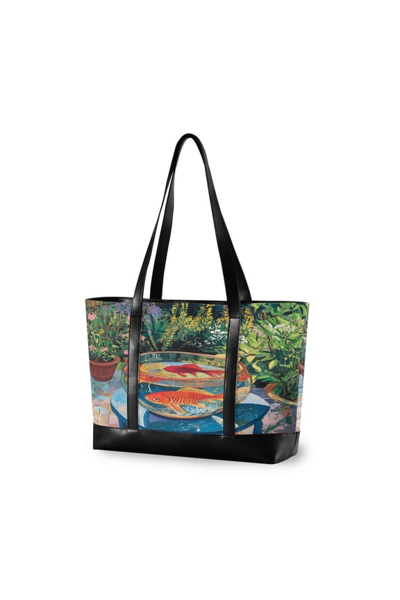 Laptop Tote Bag for Women with 15.6" Computer Compartments Handbag, Art Goldfish Bowl