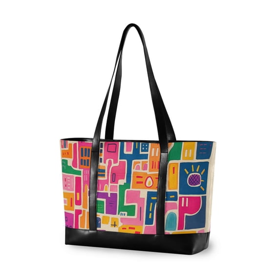 FORMRS Canvas Laptop Tote Bag for Women with 15.6" Computer Compartments Shoulder Handbag, Art Map