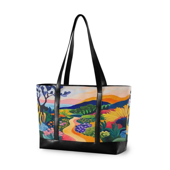 FORMRS Canvas Laptop Tote Bag for Women with 15.6" Computer Compartments Shoulder Handbag, Art Path
