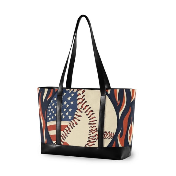 FORMRS Canvas Laptop Tote Bag for Women with 15.6" Computer Compartments Shoulder Handbag, Baseball Pattern