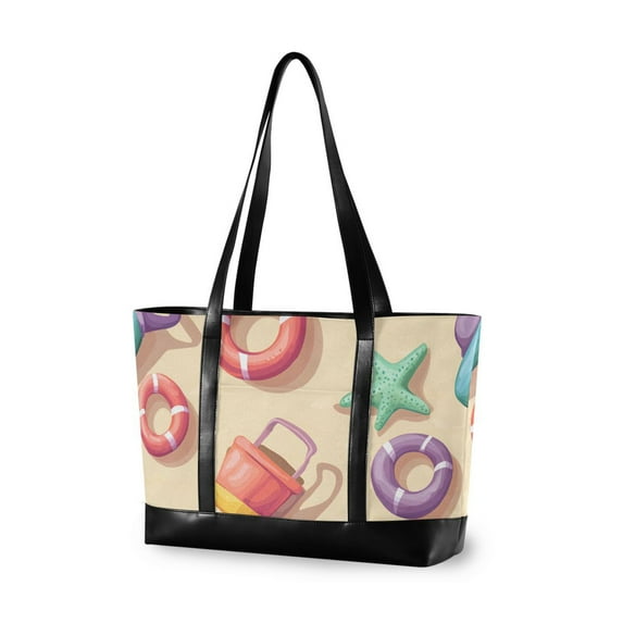 FORMRS Canvas Laptop Tote Bag for Women with 15.6" Computer Compartments Shoulder Handbag, Beach Toys Pattern