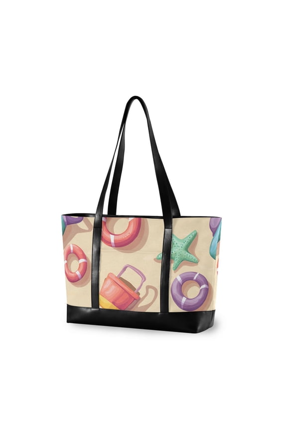Canvas Laptop Tote Bag for Women with 15.6" Computer Compartments Shoulder Handbag, Beach Toys Pattern