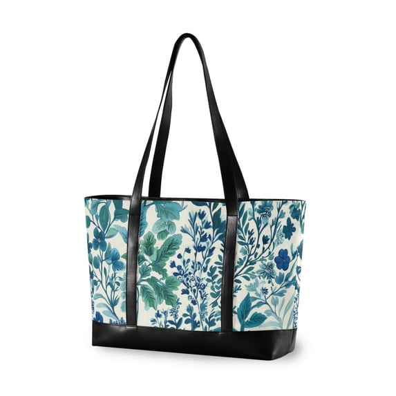 FORMRS Canvas Laptop Tote Bag for Women with 15.6" Computer Compartments Shoulder Handbag, Beautiful Leaves Pattern