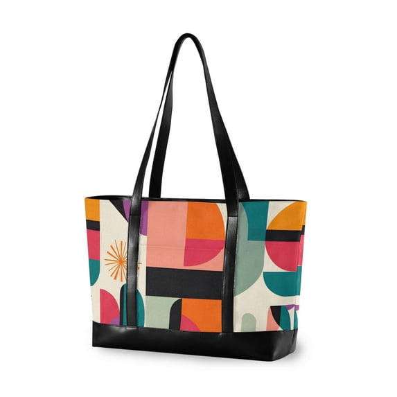 FORMRS Canvas Laptop Tote Bag for Women with 15.6" Computer Compartments Shoulder Handbag, Beige Abstract