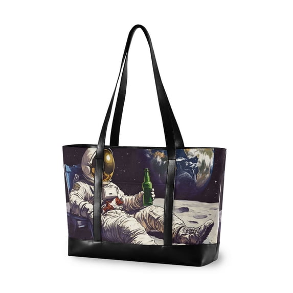 FORMRS Canvas Laptop Tote Bag for Women with 15.6" Computer Compartments Shoulder Handbag, Beige Astronaut