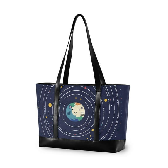 FORMRS Laptop Tote Bag for Women with 15.6" Computer Compartments Handbag, Beige Cat Planet