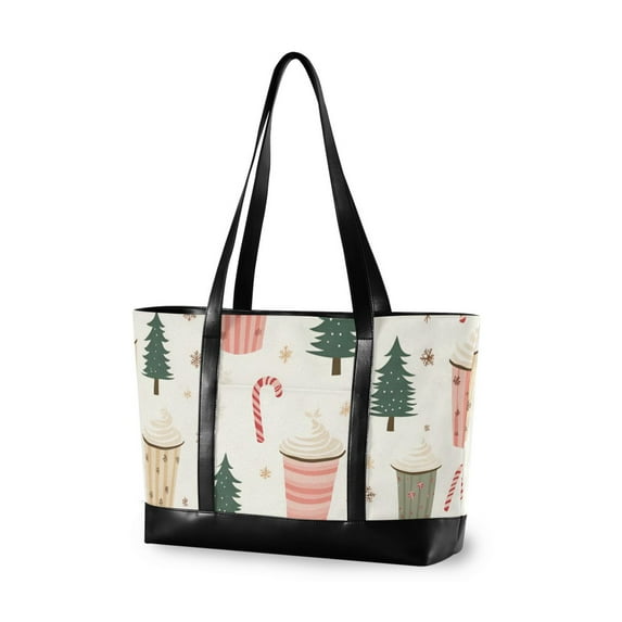 FORMRS Laptop Tote Bag for Women with 15.6" Computer Compartments Handbag, Beige Christmas Cups