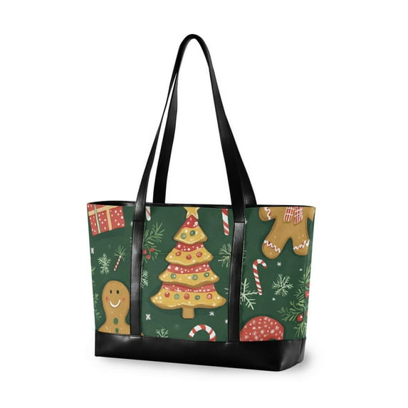 FORMRS Laptop Tote Bag for Women with 15.6" Computer Compartments Handbag, Beige Christmas Gingerbread