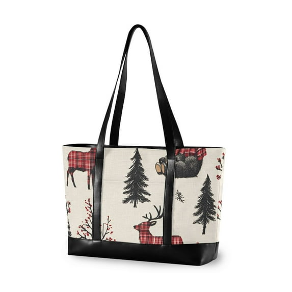 FORMRS Laptop Tote Bag for Women with 15.6" Computer Compartments Handbag, Beige Christmas Plaid