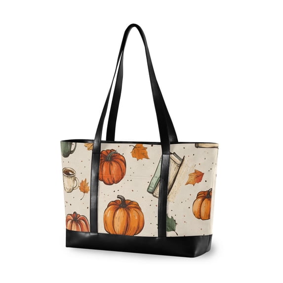 FORMRS Canvas Laptop Tote Bag for Women with 15.6" Computer Compartments Shoulder Handbag, Beige Fall Coffee