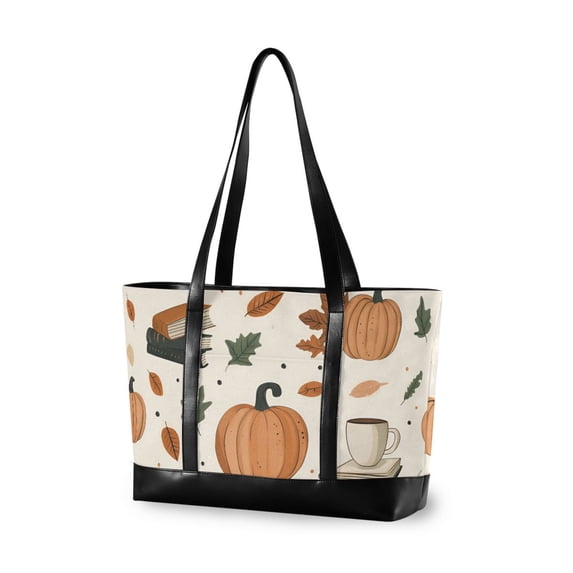 FORMRS Canvas Laptop Tote Bag for Women with 15.6" Computer Compartments Shoulder Handbag, Beige Fall Leaves