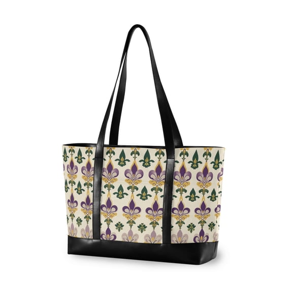 FORMRS Canvas Laptop Tote Bag for Women with 15.6" Computer Compartments Shoulder Handbag, Beige Floral Pattern