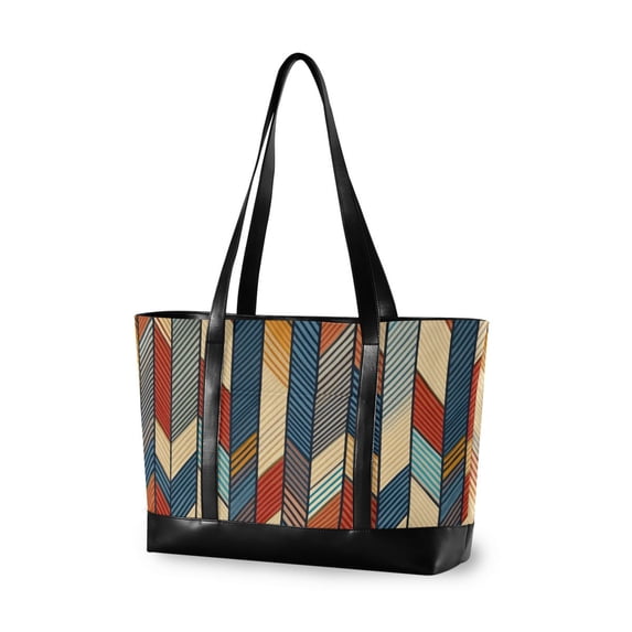 FORMRS Canvas Laptop Tote Bag for Women with 15.6" Computer Compartments Shoulder Handbag, Beige Geometric