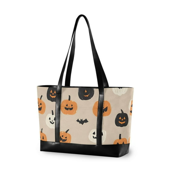 FORMRS Laptop Tote Bag for Women with 15.6" Computer Compartments Handbag, Beige Halloween Pumpkin