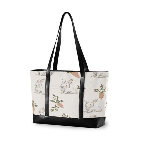 FORMRS Canvas Laptop Tote Bag for Women with 15.6" Computer Compartments Shoulder Handbag, Beige Rabbits and Carrots