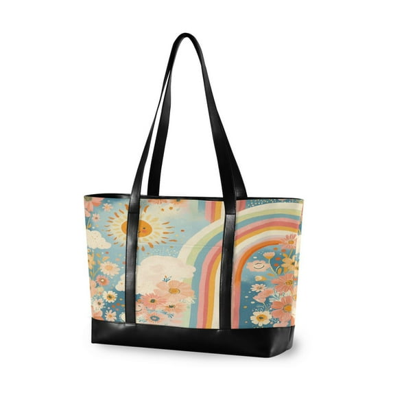 FORMRS Laptop Tote Bag for Women with 15.6" Computer Compartments Handbag, Beige Rainbow Clouds