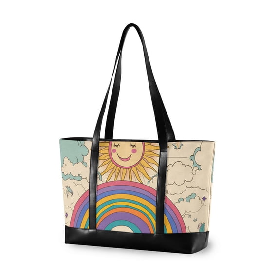 FORMRS Laptop Tote Bag for Women with 15.6" Computer Compartments Handbag, Beige Rainbow