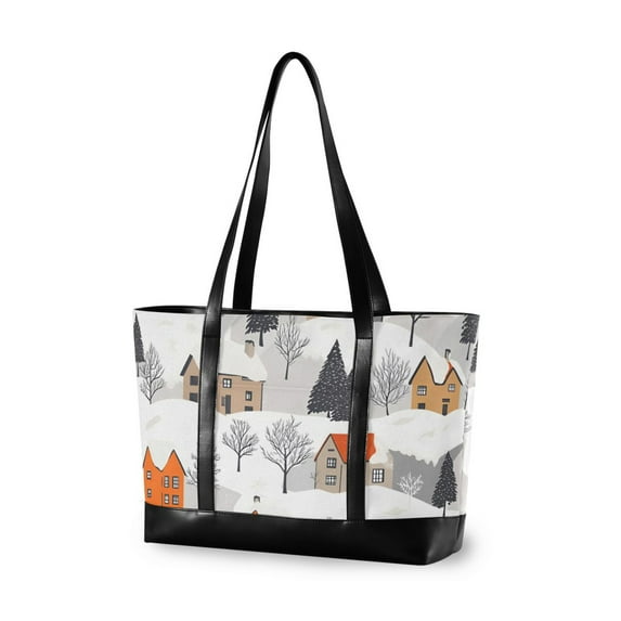 FORMRS Laptop Tote Bag for Women with 15.6" Computer Compartments Handbag, Beige Snow Houses