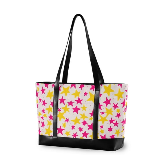 FORMRS Canvas Laptop Tote Bag for Women with 15.6" Computer Compartments Shoulder Handbag, Beige Stars