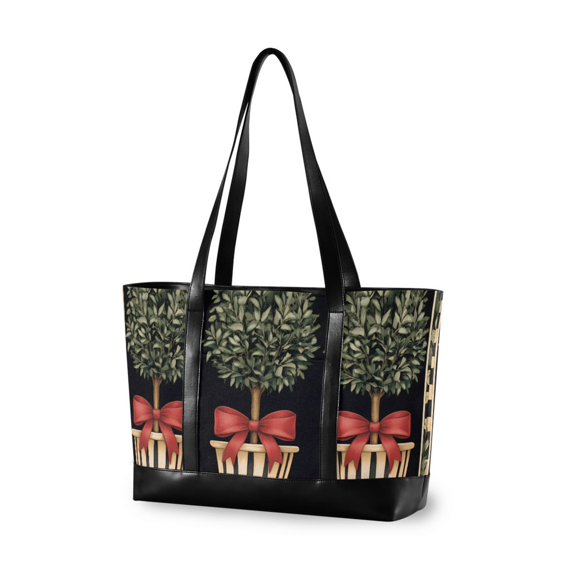 FORMRS Canvas Laptop Tote Bag for Women with 15.6" Computer Compartments Shoulder Handbag, Beige Striped Trees