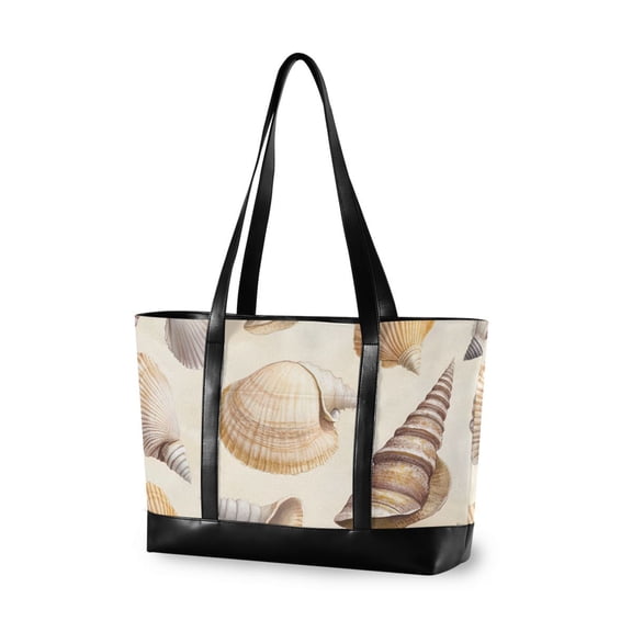 FORMRS Canvas Laptop Tote Bag for Women with 15.6" Computer Compartments Shoulder Handbag, Beige Watercolor Seashells