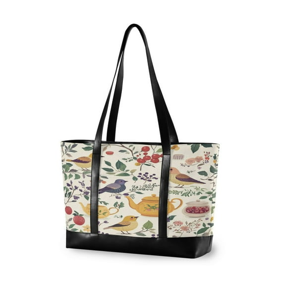 FORMRS Laptop Tote Bag for Women with 15.6" Computer Compartments Handbag, Birds and Teapots