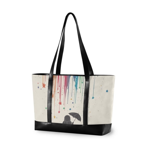FORMRS Canvas Laptop Tote Bag for Women with 15.6" Computer Compartments Shoulder Handbag, Black Astronaut