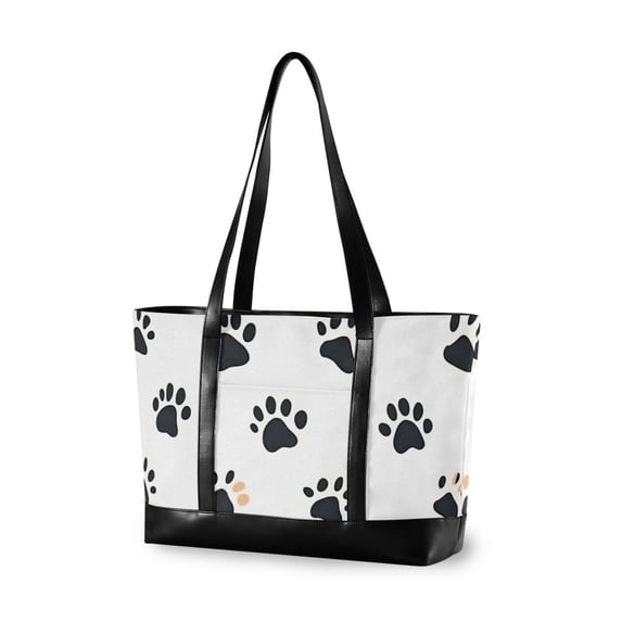 FORMRS Canvas Laptop Tote Bag for Women with 15.6" Computer Compartments Shoulder Handbag, Black Cartoon Cat Paw