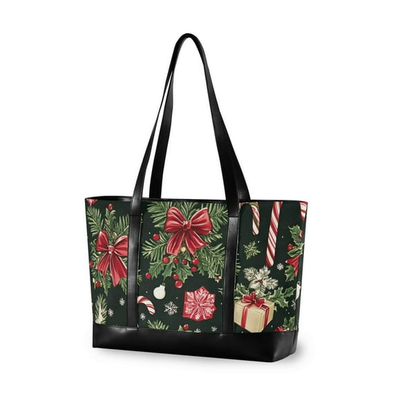 FORMRS Laptop Tote Bag for Women with 15.6" Computer Compartments Handbag, Black Christmas Holly