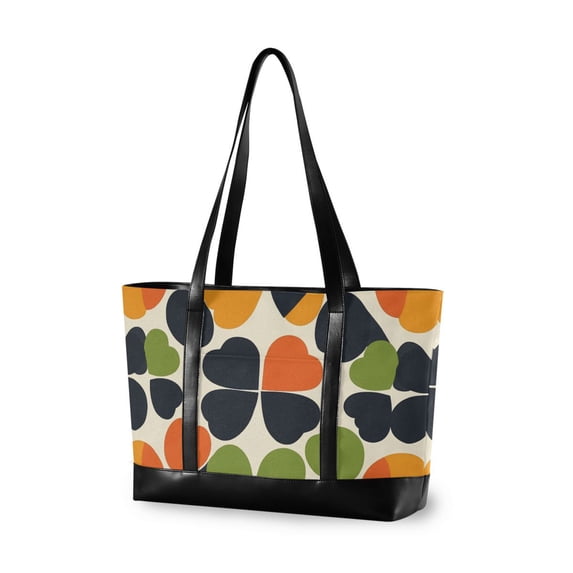 FORMRS Canvas Laptop Tote Bag for Women with 15.6" Computer Compartments Shoulder Handbag, Black Clover Pattern