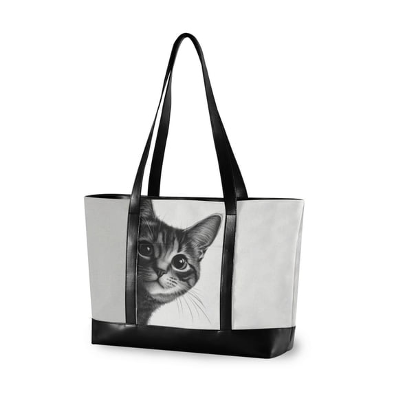 FORMRS Canvas Laptop Tote Bag for Women with 15.6" Computer Compartments Shoulder Handbag, Black Cute Cat