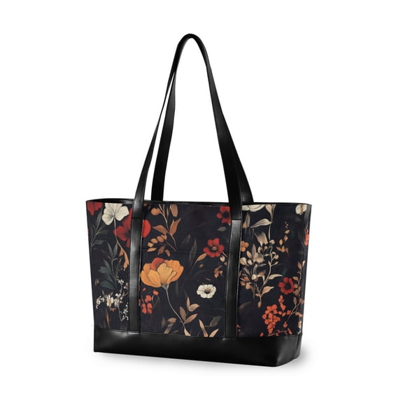 FORMRS Laptop Tote Bag for Women with 15.6" Computer Compartments Handbag, Black Floral Pattern