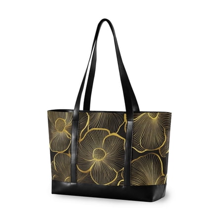 FORMRS Canvas Laptop Tote Bag for Women with 15.6" Computer Compartments Shoulder Handbag, Black Flower Pattern