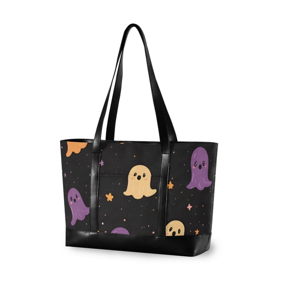 FORMRS Canvas Laptop Tote Bag for Women with 15.6" Computer Compartments Shoulder Handbag, Black Halloween Ghosts