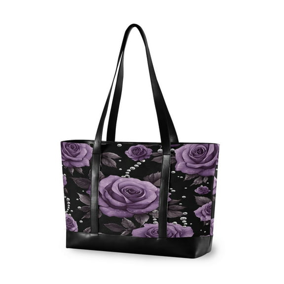 FORMRS Laptop Tote Bag for Women with 15.6" Computer Compartments Handbag, Black Roses