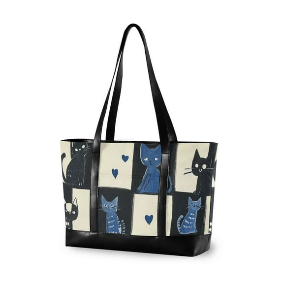 FORMRS Laptop Tote Bag for Women with 15.6" Computer Compartments Handbag, Black and Blue Cat