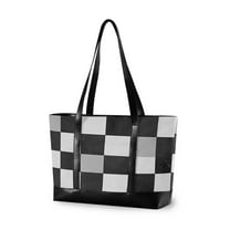 FORMRS Laptop Tote Bag for Women with 15.6" Computer Compartments Handbag, Black and Gray Plaid Pattern