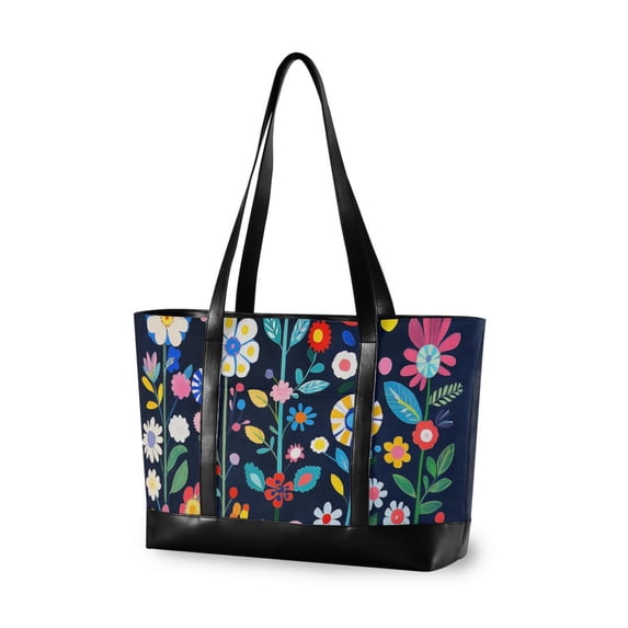 FORMRS Canvas Laptop Tote Bag for Women with 15.6" Computer Compartments Shoulder Handbag, Bloom Flowers