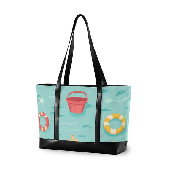 FORMRS Canvas Laptop Tote Bag for Women with 15.6" Computer Compartments Shoulder Handbag, Blue Beach Pattern