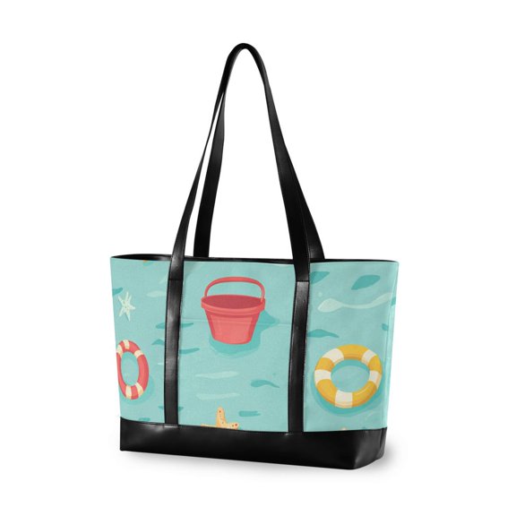 FORMRS Canvas Laptop Tote Bag for Women with 15.6" Computer Compartments Shoulder Handbag, Blue Beach Pattern